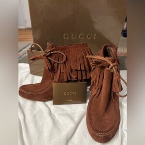 Gucci fringed heeled boots booties size 38 size 7.5 and 8